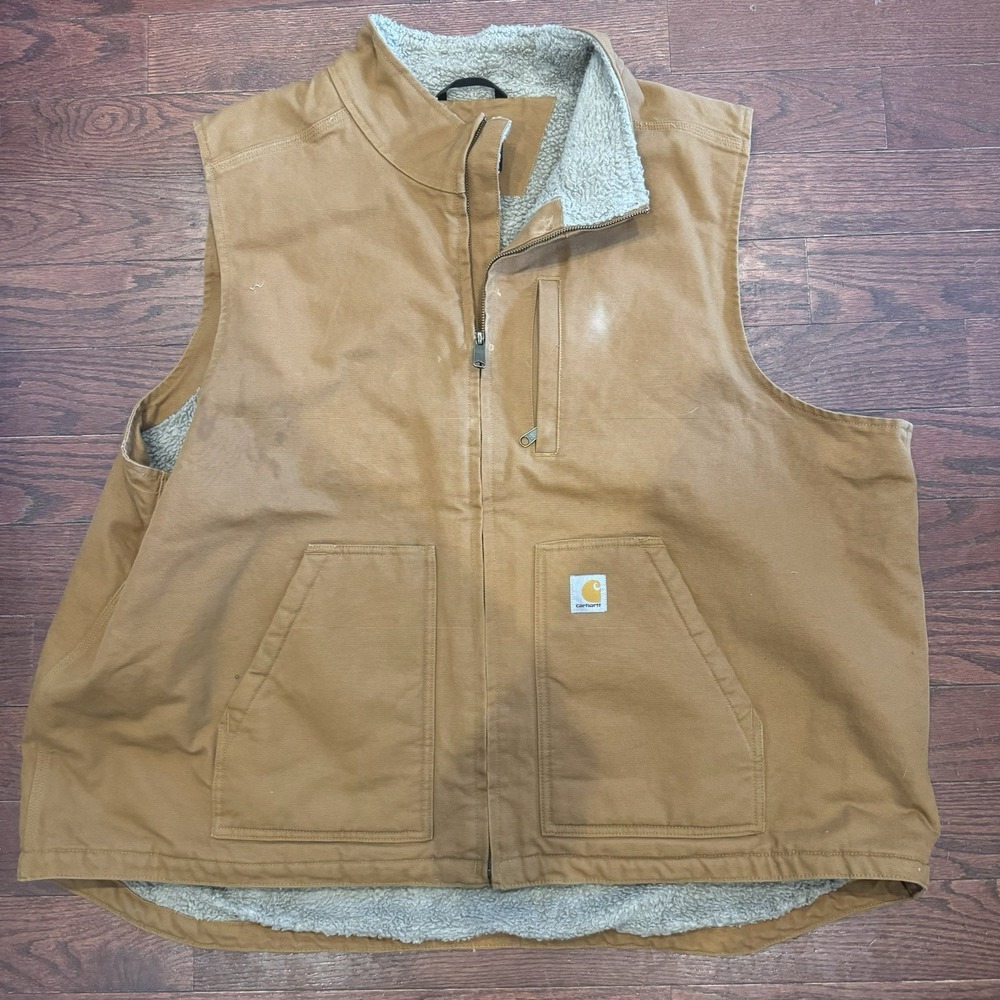 Carhartt Vest Mens 3XL Sherpa Lined Canvas Work OV4277-M Full Zip Loose Fit